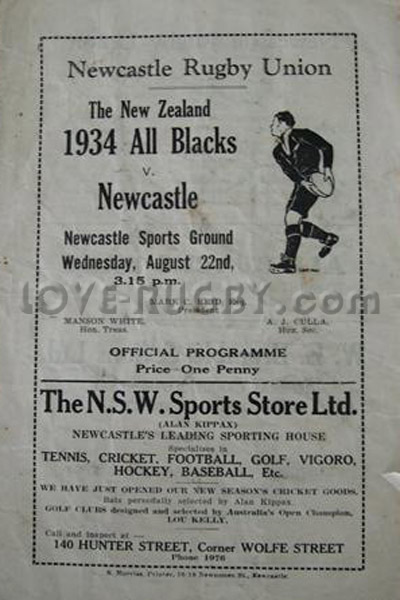 1934 Newcastle v New Zealand  Rugby Programme